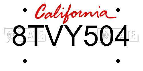 8TVY504 California License Plate