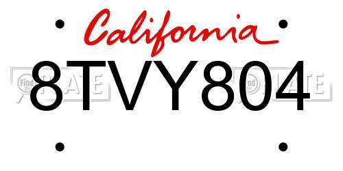 8TVY804 California License Plate
