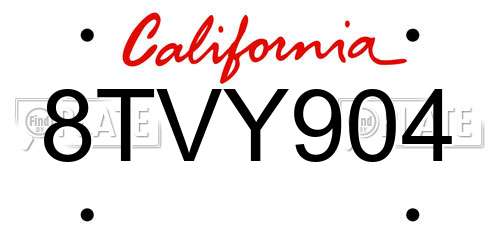 8TVY904 California License Plate