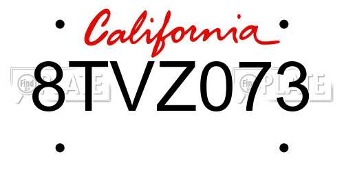 8TVZ073 California License Plate