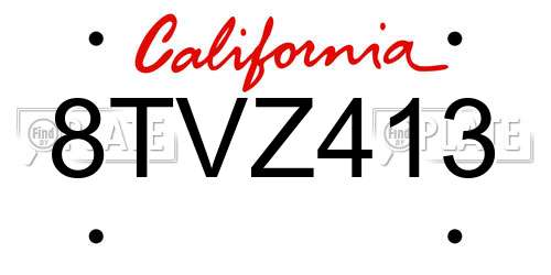 8TVZ413 California License Plate