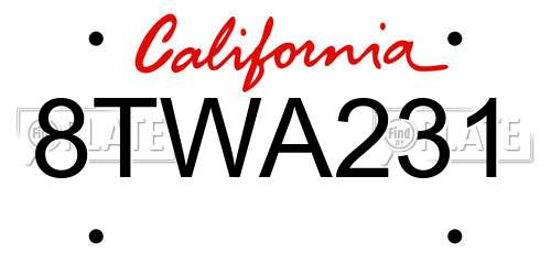 8TWA231 California License Plate