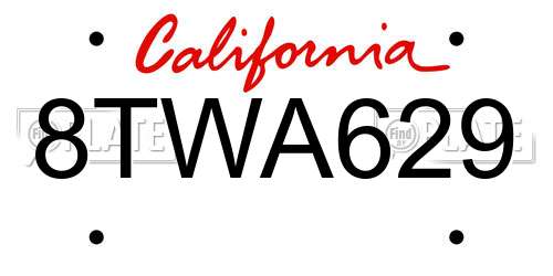 8TWA629 California License Plate
