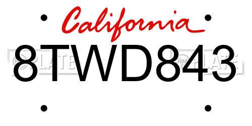 8TWD843 California License Plate