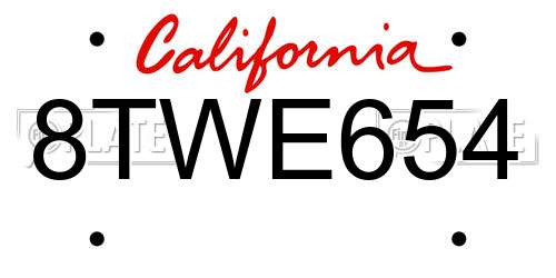 8TWE654 California License Plate