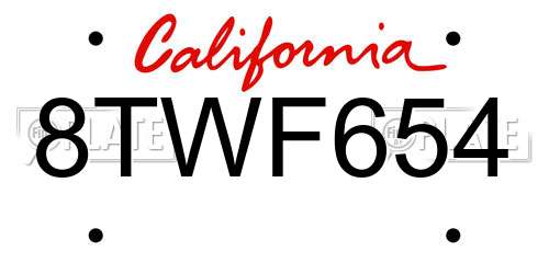 8TWF654 California License Plate