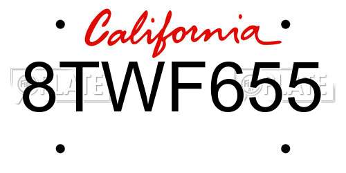 8TWF655 California License Plate