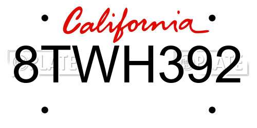 8TWH392 California License Plate