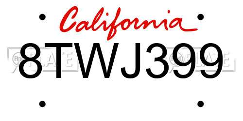 8TWJ399 California License Plate