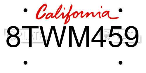 8TWM459 California License Plate