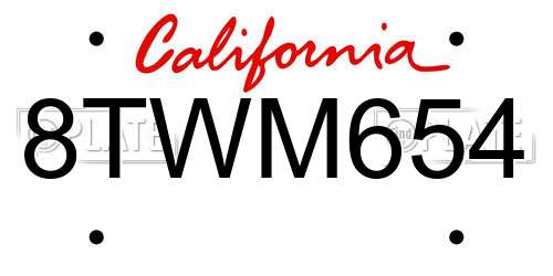 8TWM654 California License Plate