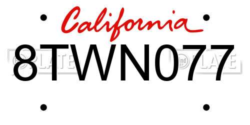 8TWN077 California License Plate