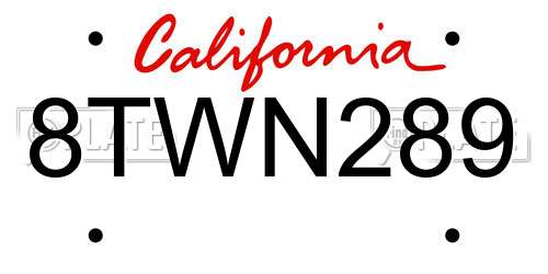 8TWN289 California License Plate