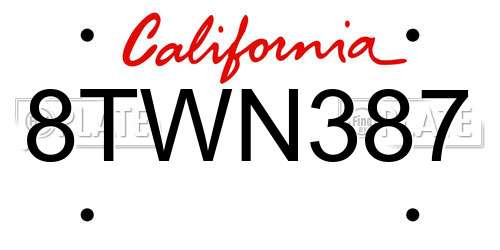8TWN387 California License Plate