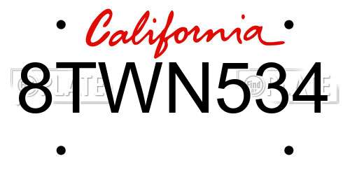 8TWN534 California License Plate