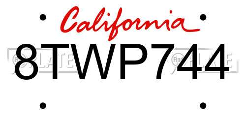 8TWP744 California License Plate