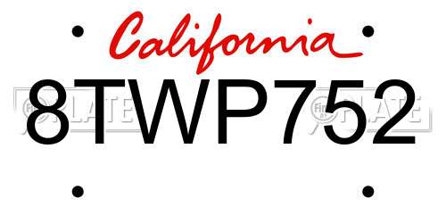 8TWP752 California License Plate
