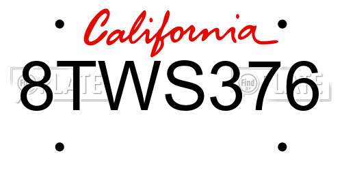 8TWS376 California License Plate