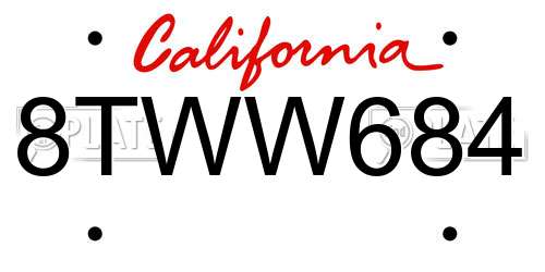 8TWW684 California License Plate