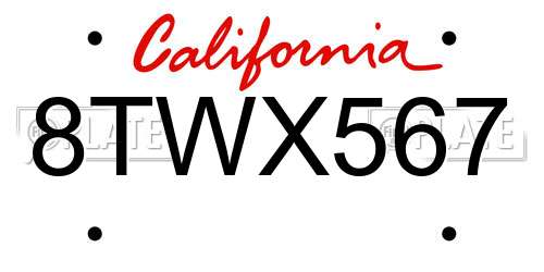 8TWX567 California License Plate