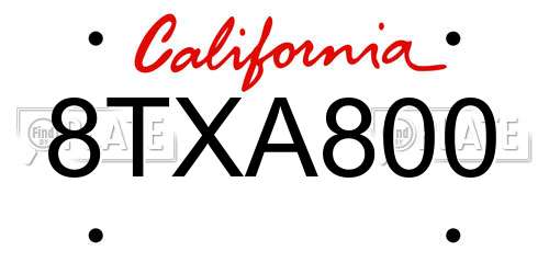 8TXA800 California License Plate