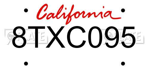 8TXC095 California License Plate