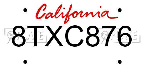 8TXC876 California License Plate