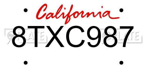 8TXC987 California License Plate