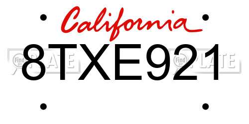 8TXE921 California License Plate