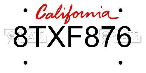 8TXF876 California License Plate