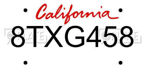 8TXG458 California License Plate