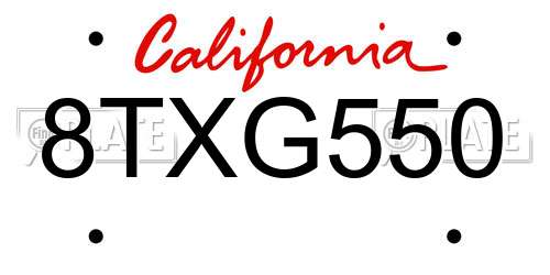 8TXG550 California License Plate