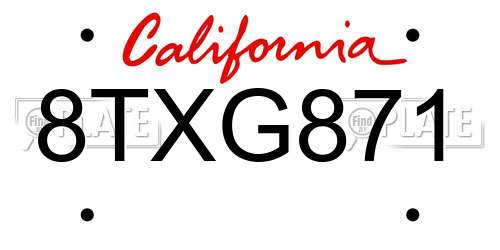 8TXG871 California License Plate