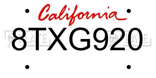 8TXG920 California License Plate