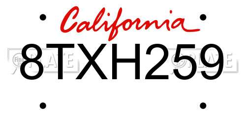 8TXH259 California License Plate