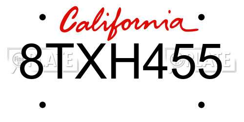 8TXH455 California License Plate