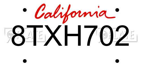 8TXH702 California License Plate