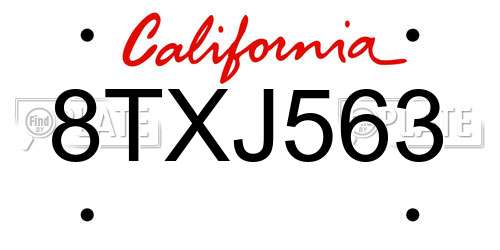 8TXJ563 California License Plate