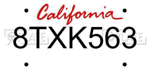 8TXK563 California License Plate