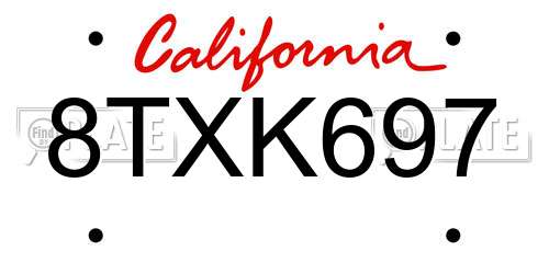 8TXK697 California License Plate