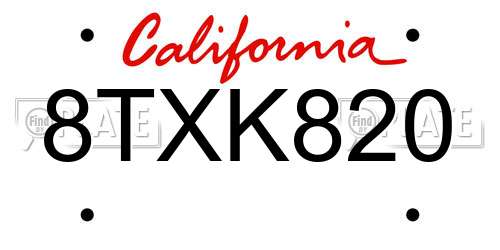 8TXK820 California License Plate