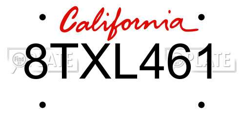 8TXL461 California License Plate