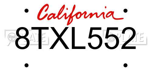 8TXL552 California License Plate