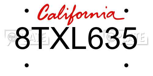 8TXL635 California License Plate