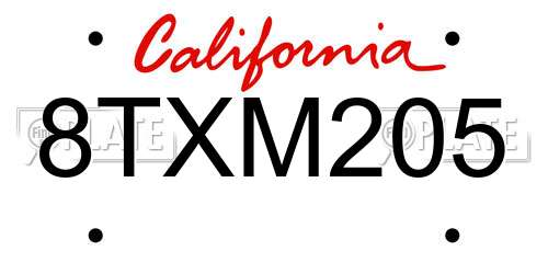8TXM205 California License Plate