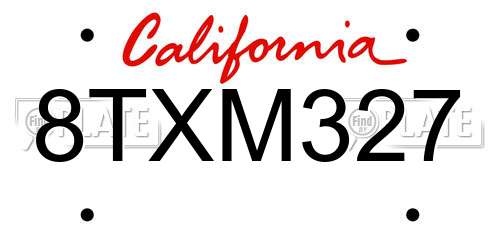 8TXM327 California License Plate