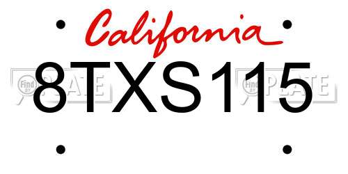 8TXS115 California License Plate
