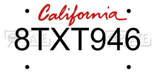 8TXT946 California License Plate