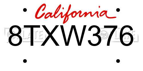 8TXW376 California License Plate