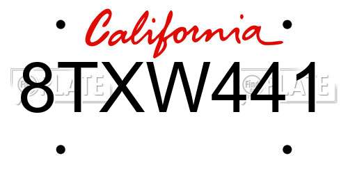 8TXW441 California License Plate
